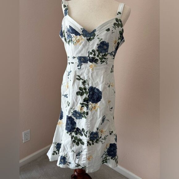 Nicholas white denim rose flare dress. Midi style with front slit sz 10 - Picture 7 of 16